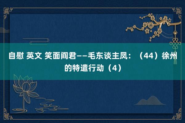 自慰 英文 笑面阎君——毛东谈主凤：（44）徐州的特遣行动（4）